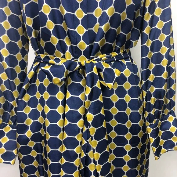 Brooks Brothers Silk Navy and Gold Geometric Dress - Picture 2 of 16